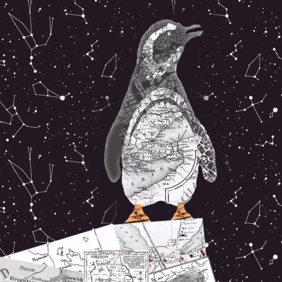 A map collage made in Photoshop by a Creative Digital Media student