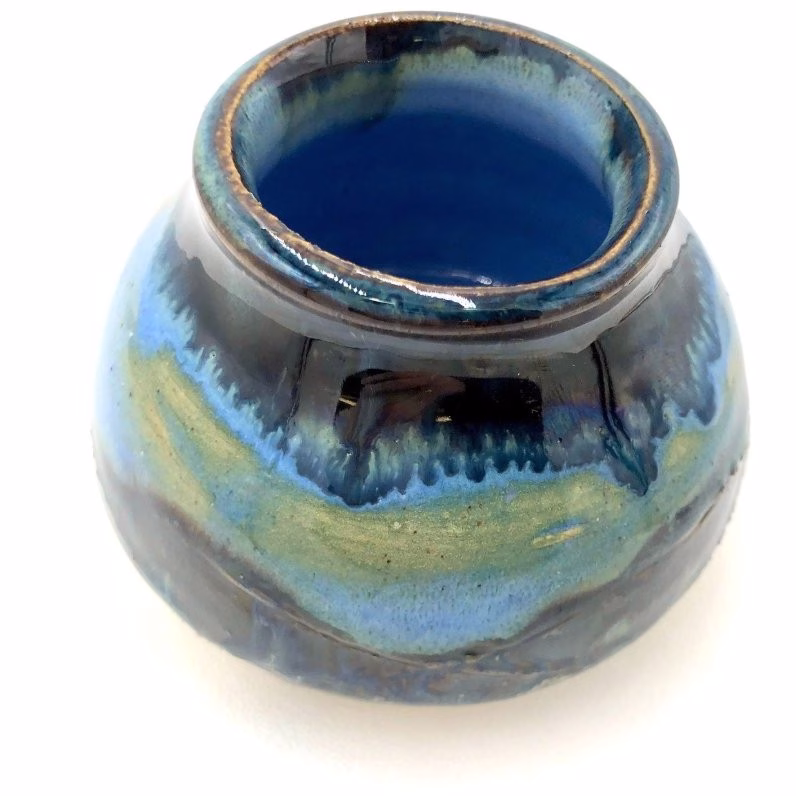 Small pot with beautiful glaze created by Creative Digital Media student