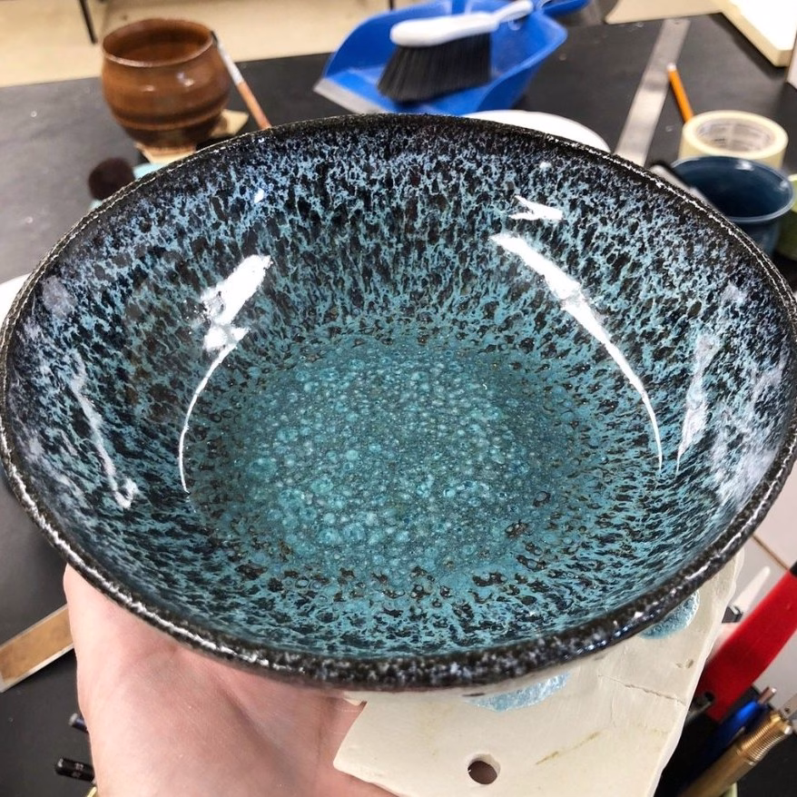 Beautiful glazed bowl created by student in Creative Digital Media